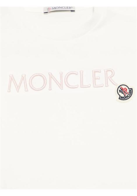 T-Shirt Bianca Con Logo Rosa MONCLER ENFANT | 951-8C00006 89AUM034